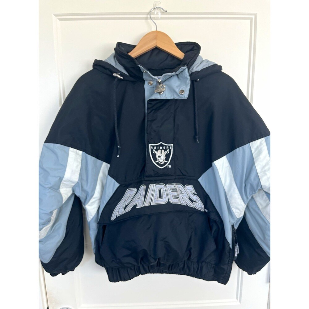 Vintage 90s Raiders Starter Puffer Jacket Small Pull Over Half Zip Pro Line NFL